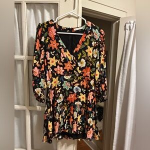 Karlie Black Mini Dress with Colorful Floral Design